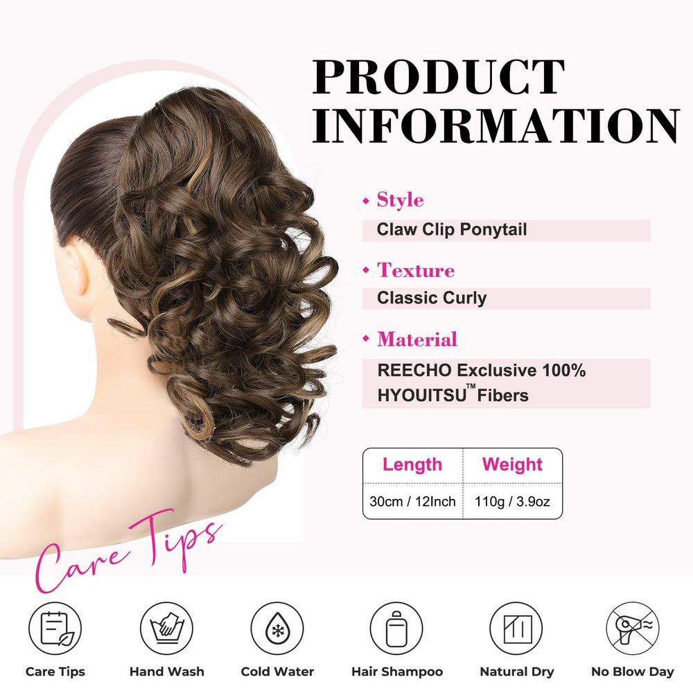 REECHO claw clip securely attaches the ponytail for comfortable, mess-free wear.