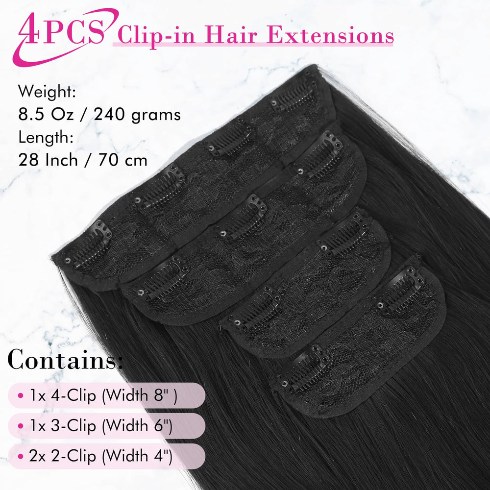 REECHO 28in straight clip-in set with 7.7in four-clip weft for dramatic length.