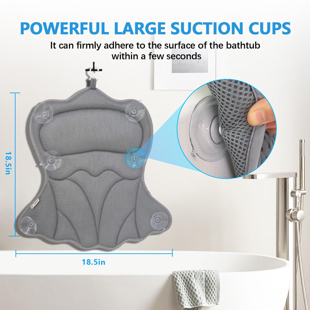 REEZEIVI bath pillow 6-suction-cups keeps it secure on tub surfaces during use