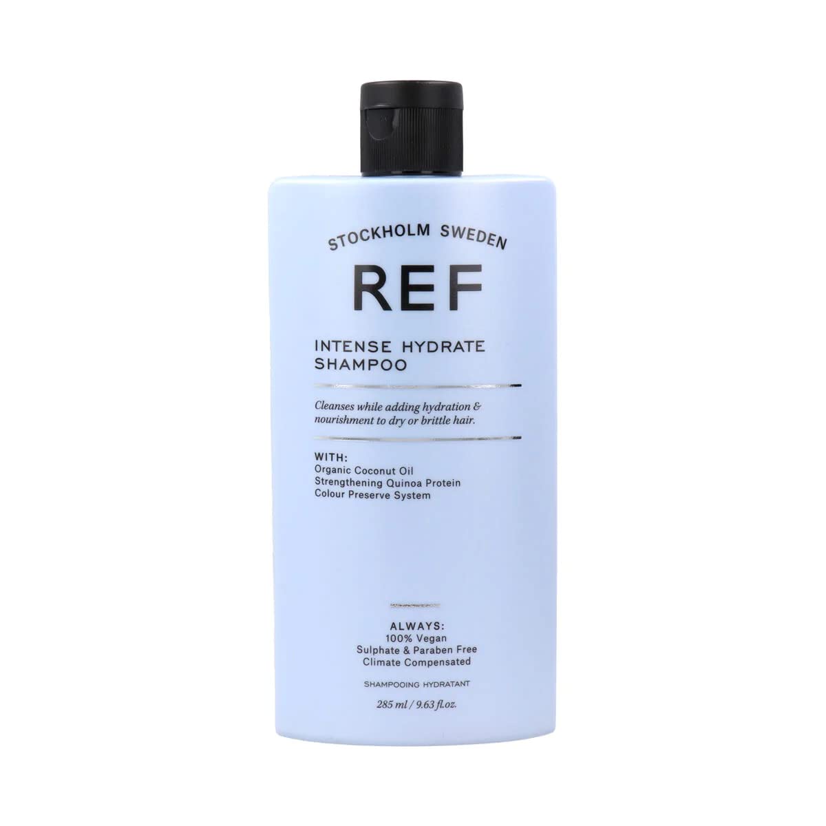 REF Intense Hydrate Shampoo bottle highlights deep hydration for color-treated hair and smoother styling.