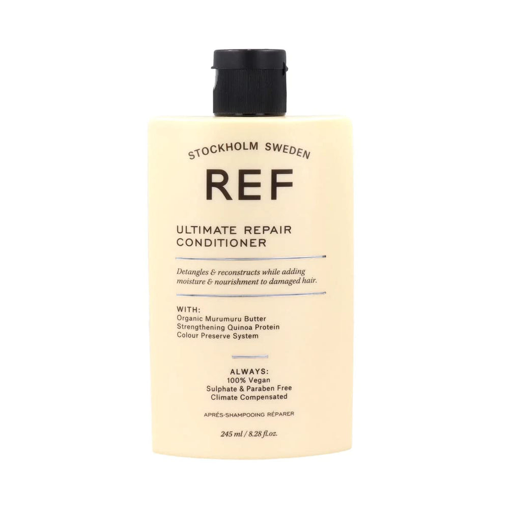 REF Ultimate Repair Conditioner bottle supports smoother, color-protected hair.
