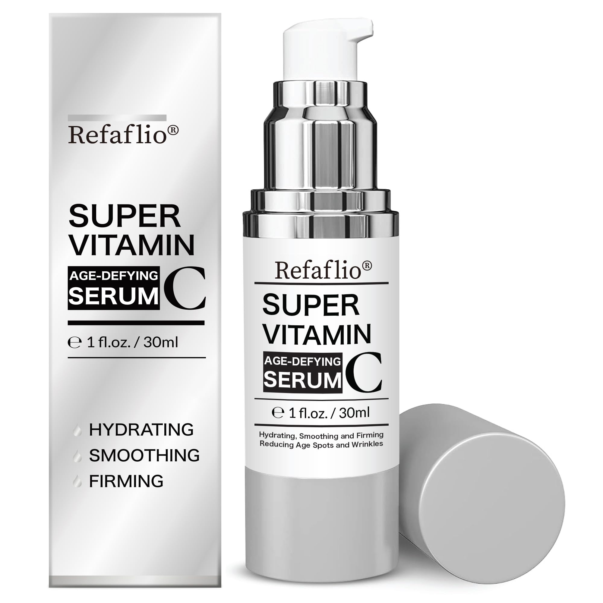 Refaflio Super Vitamin C Serum bottle closeup showing hydration-ready formula