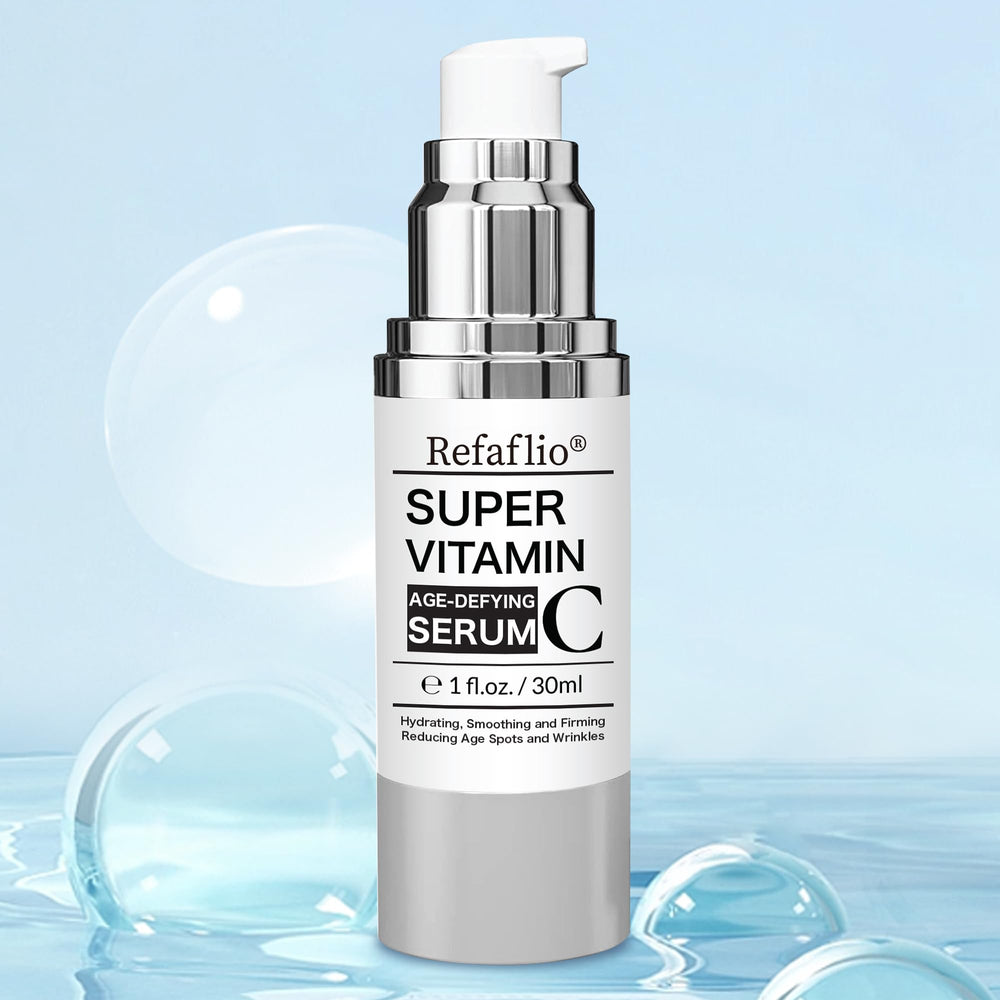 Refaflio Super Vitamin C Serum bottle pump in action during routine