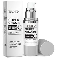 Refaflio Super Vitamin C Serum bottle highlighting hydrating formula for daily use.