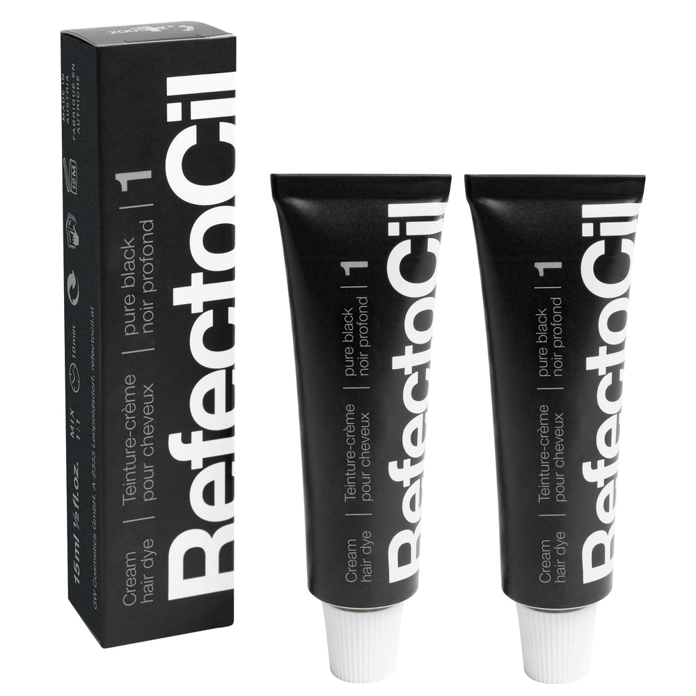 RefectoCil No. 1 Pure Black tube for intense black color on dark hair.