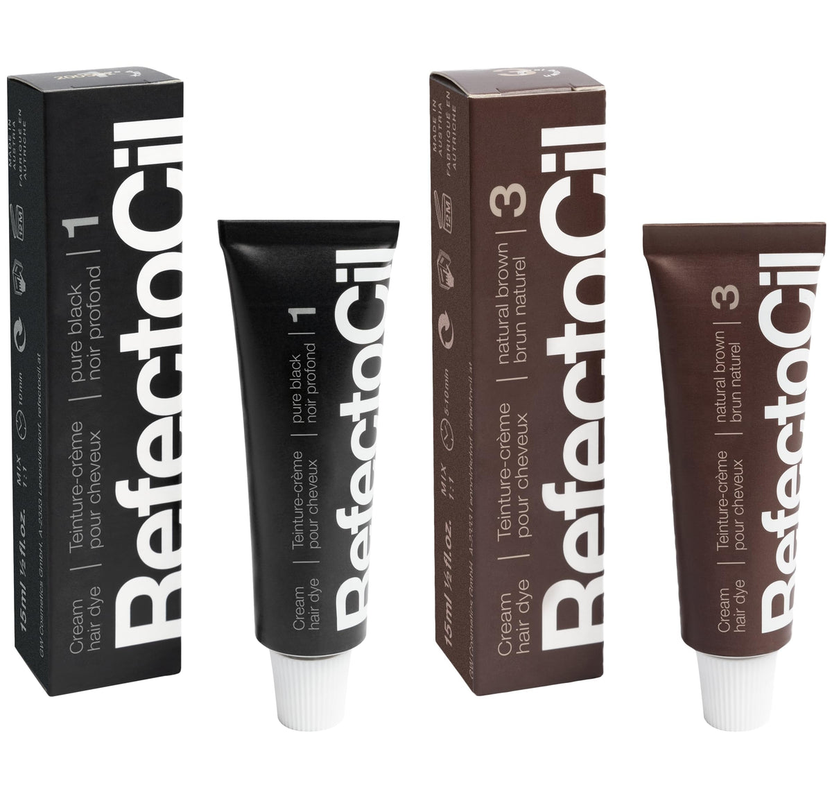 RefectoCil No.1 Pure Black tube for clean, bold color application.