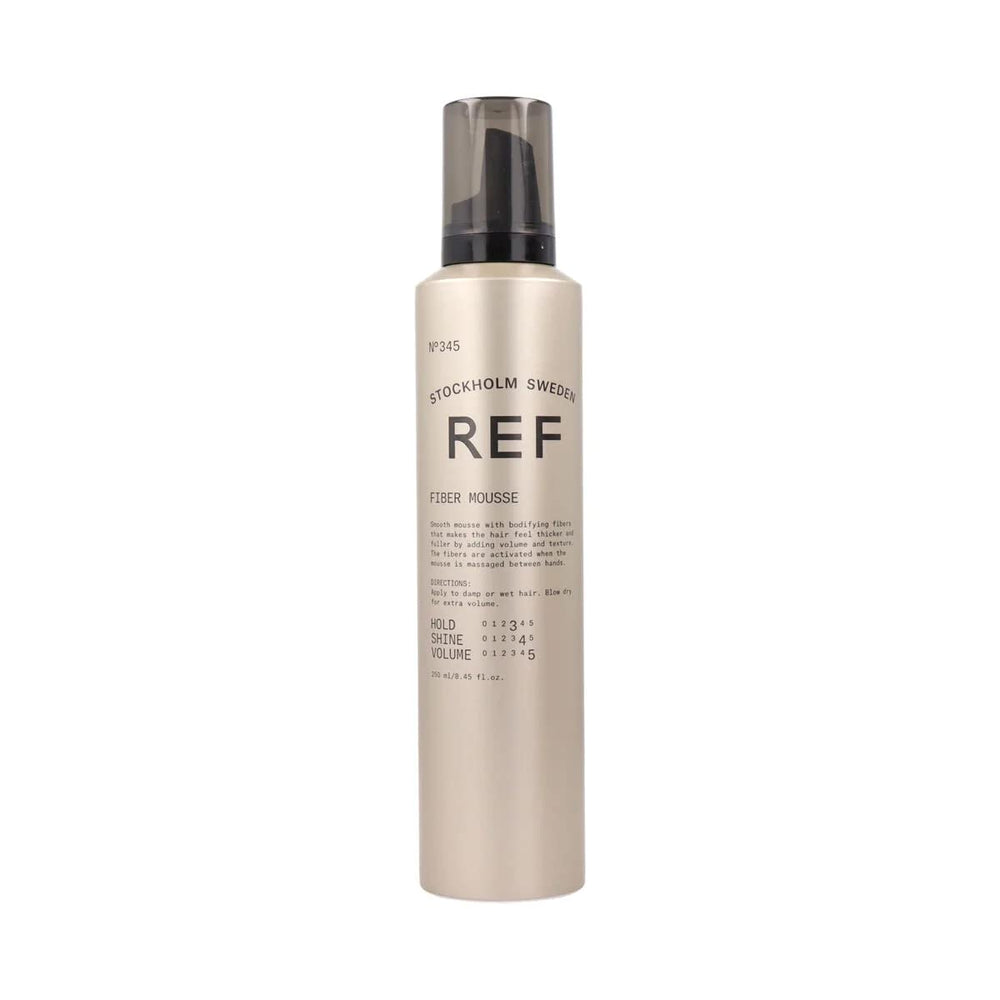 Reference Ref 345 Fiber Mousse bottle showing creamy texture for lightweight volumizing hold.