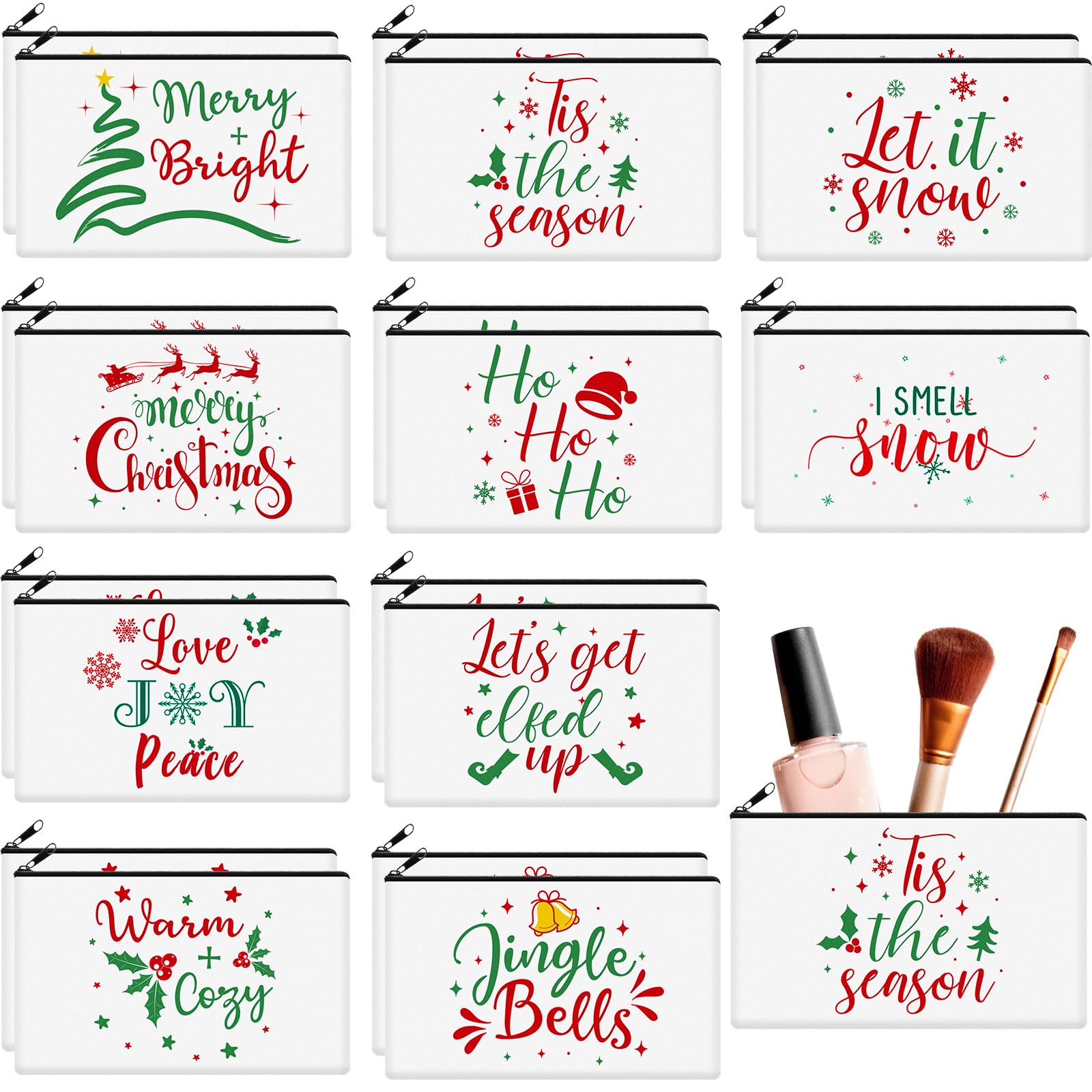 Reginary Christmas cosmetic bags 20pc set keeps cosmetics neatly organized on travels.