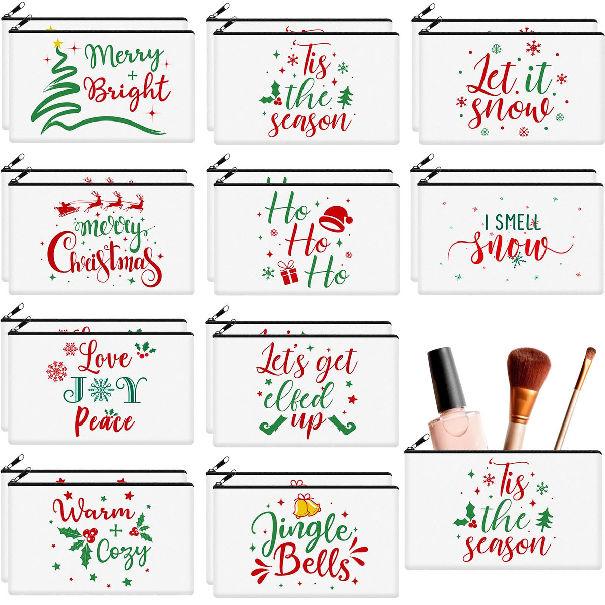 Reginary Christmas cosmetic bags 20pc set keeps cosmetics neatly organized on travels.