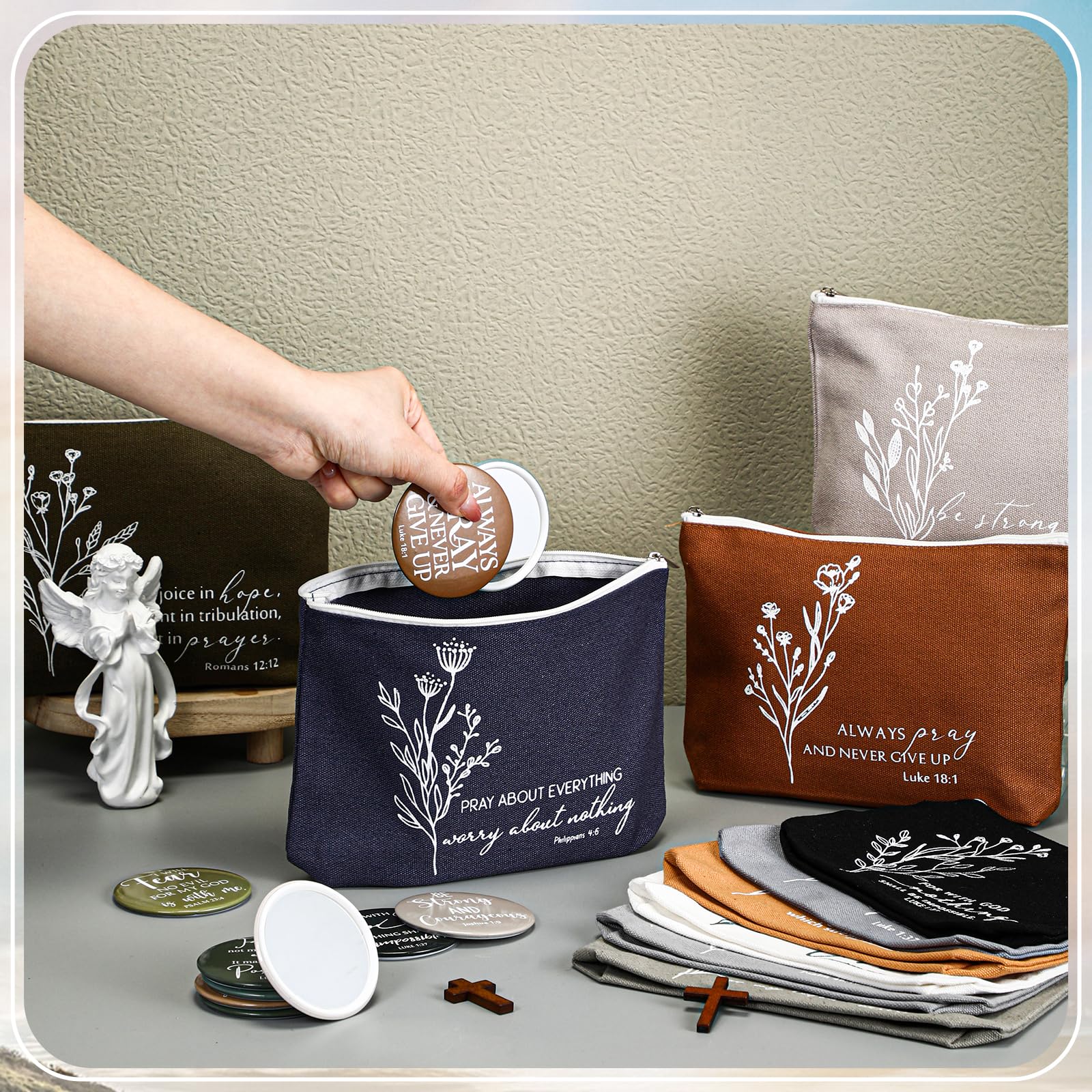 Reginary compact mirror closeup highlights sturdy plastic frame for travel.