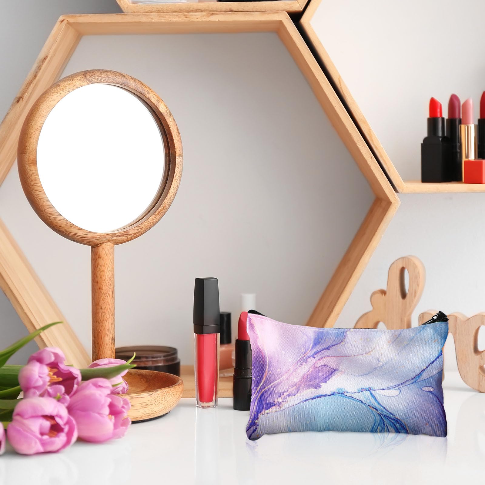 Reginary marble makeup bag set 2 in vivid pattern for daily cosmetics storage.