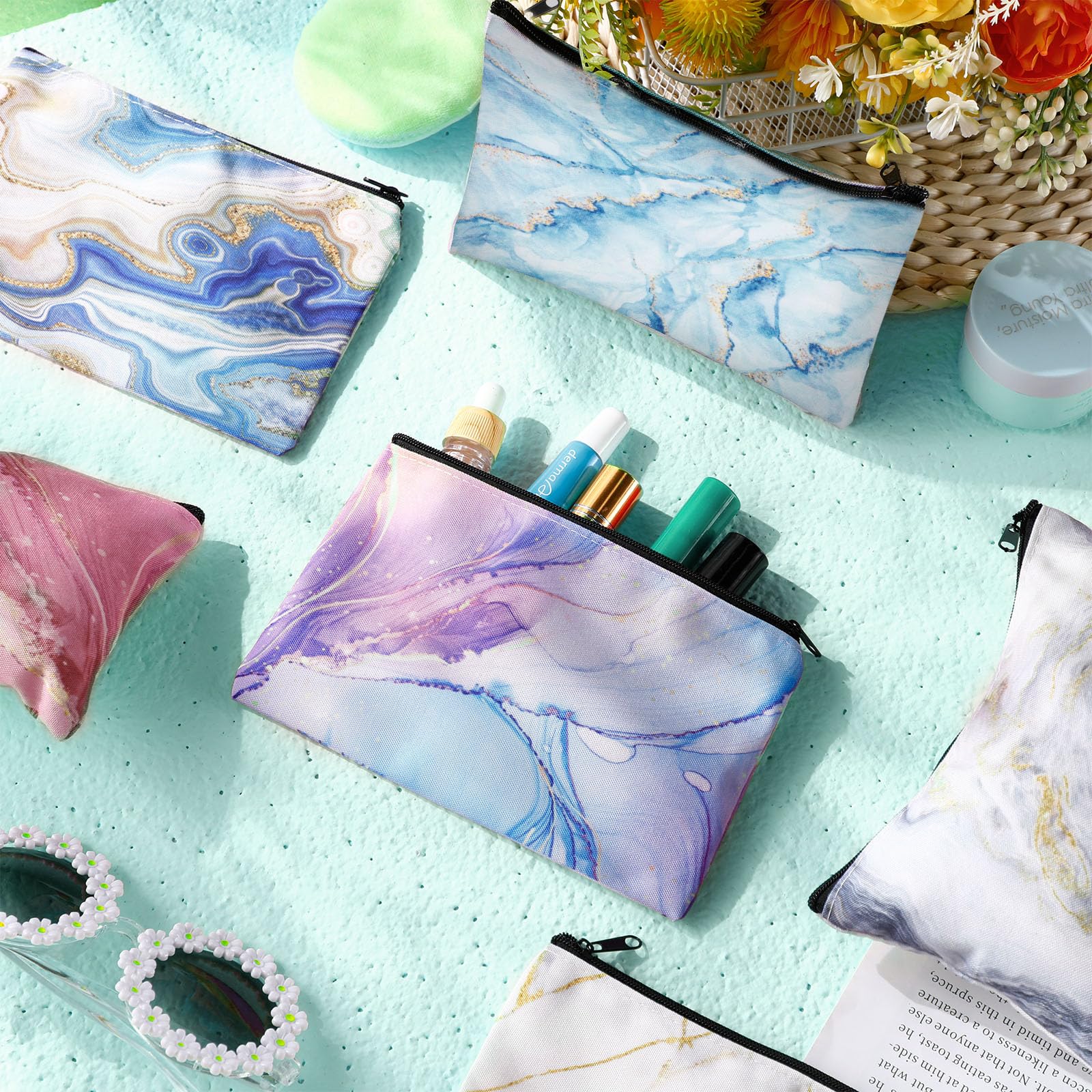 Reginary marble makeup bag set 6 versatile pouches for gym or travel.