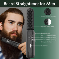 REHOYO beard straightener displaying 3 temperature settings for different beards
