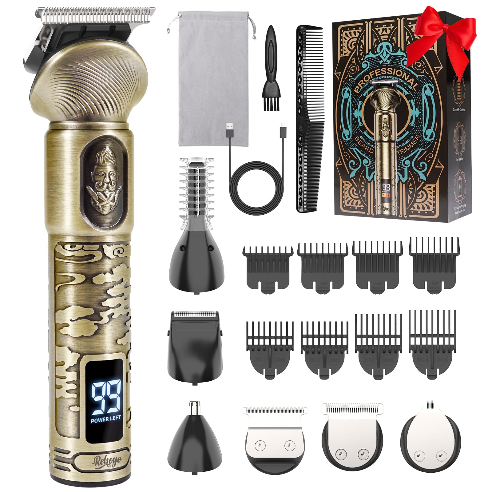REHOYO beard trimmer kit packaging, ready for gifting.