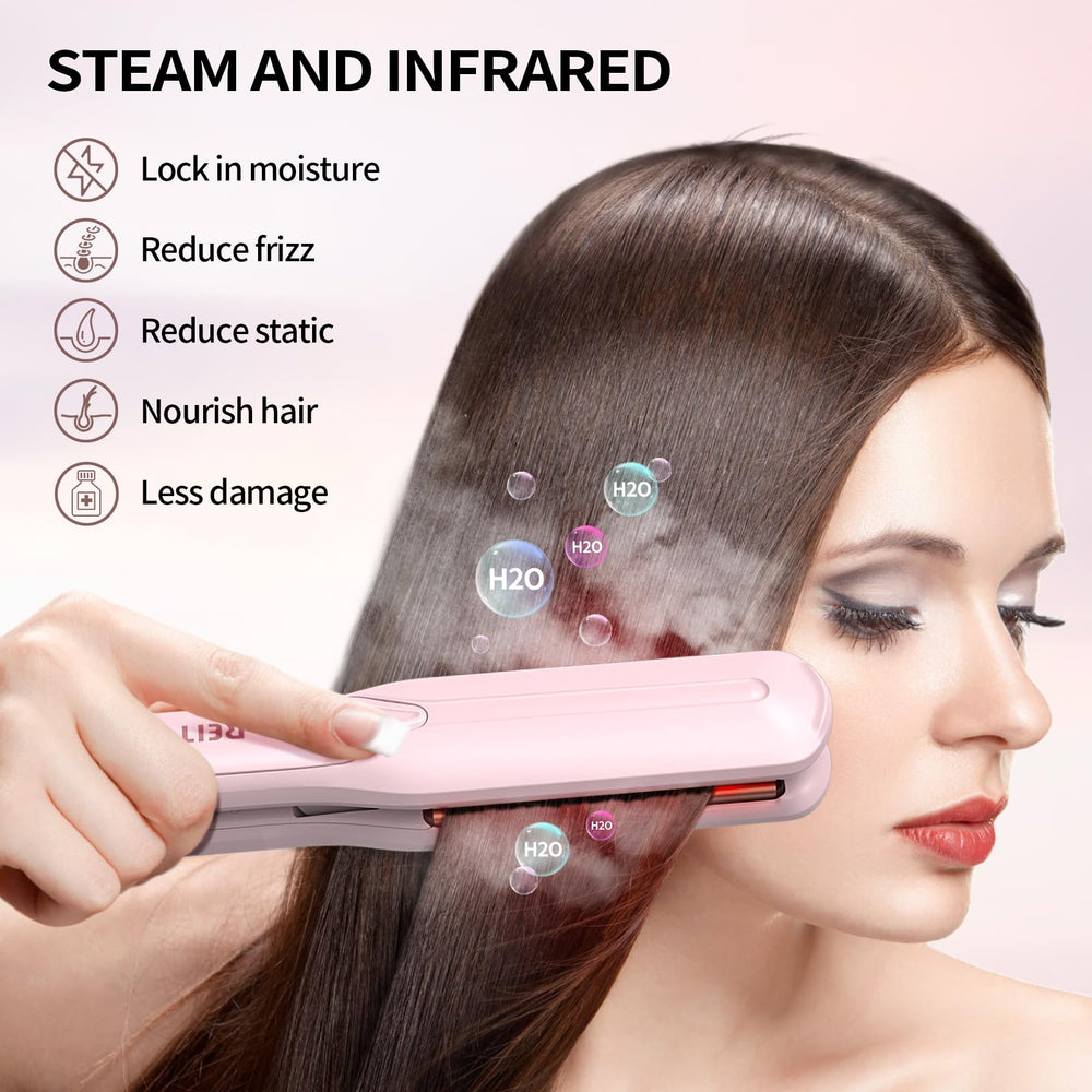 Reitow ultrasonic mist steam delivers moisture while reducing static during styling.