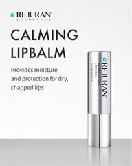 REJURAN Calming Lip Balm application scene shows smooth, non-sticky wear.