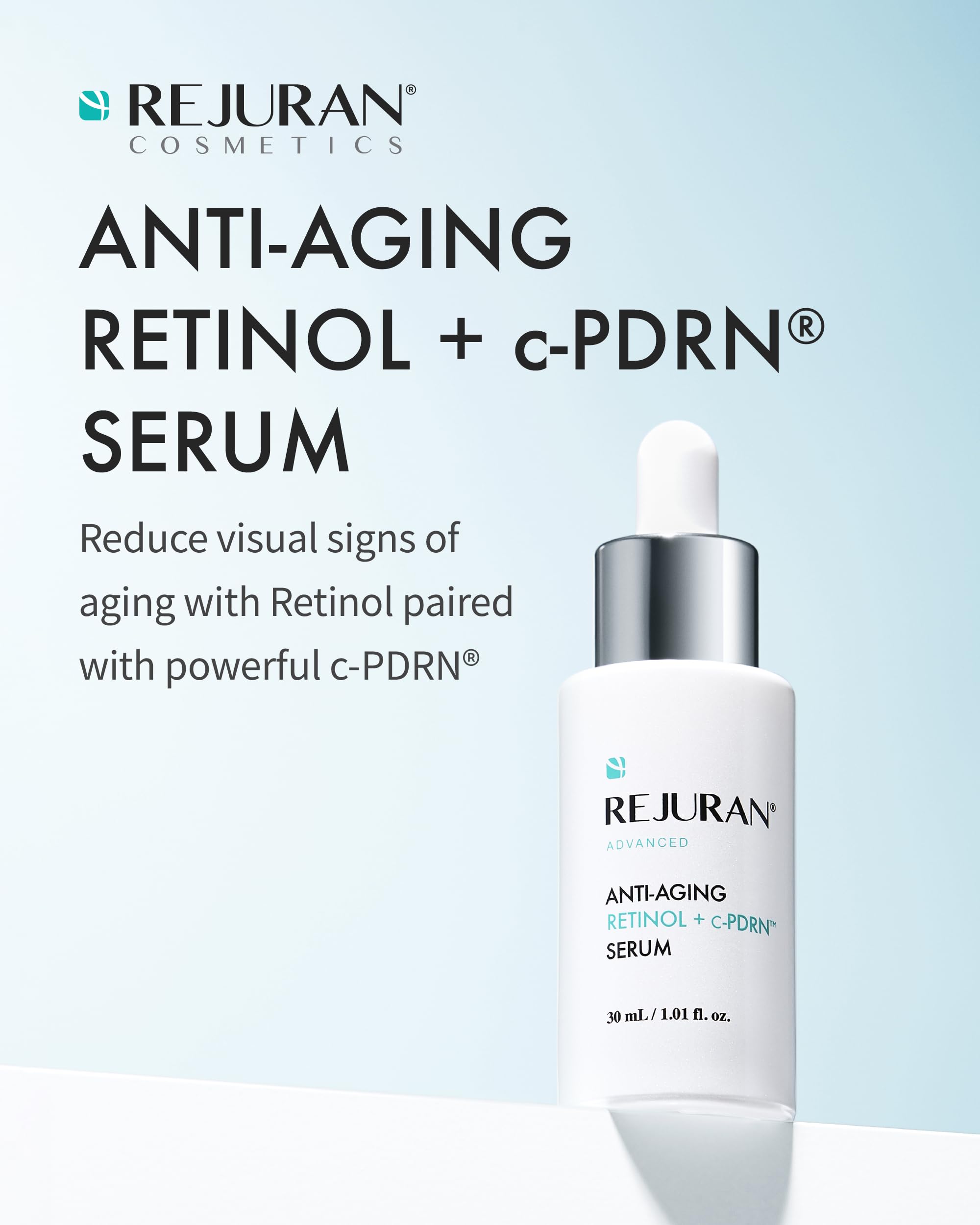 REJURAN CPDRN technology ampoule close-up highlighting collagen support.