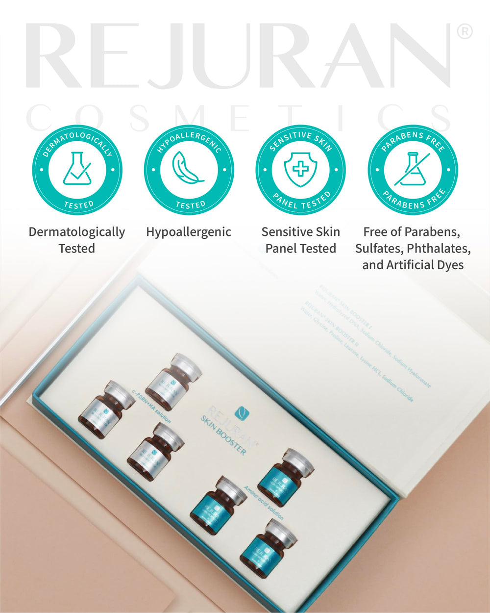 REJURAN Cruelty-free label signaling safe, daily skincare choices.