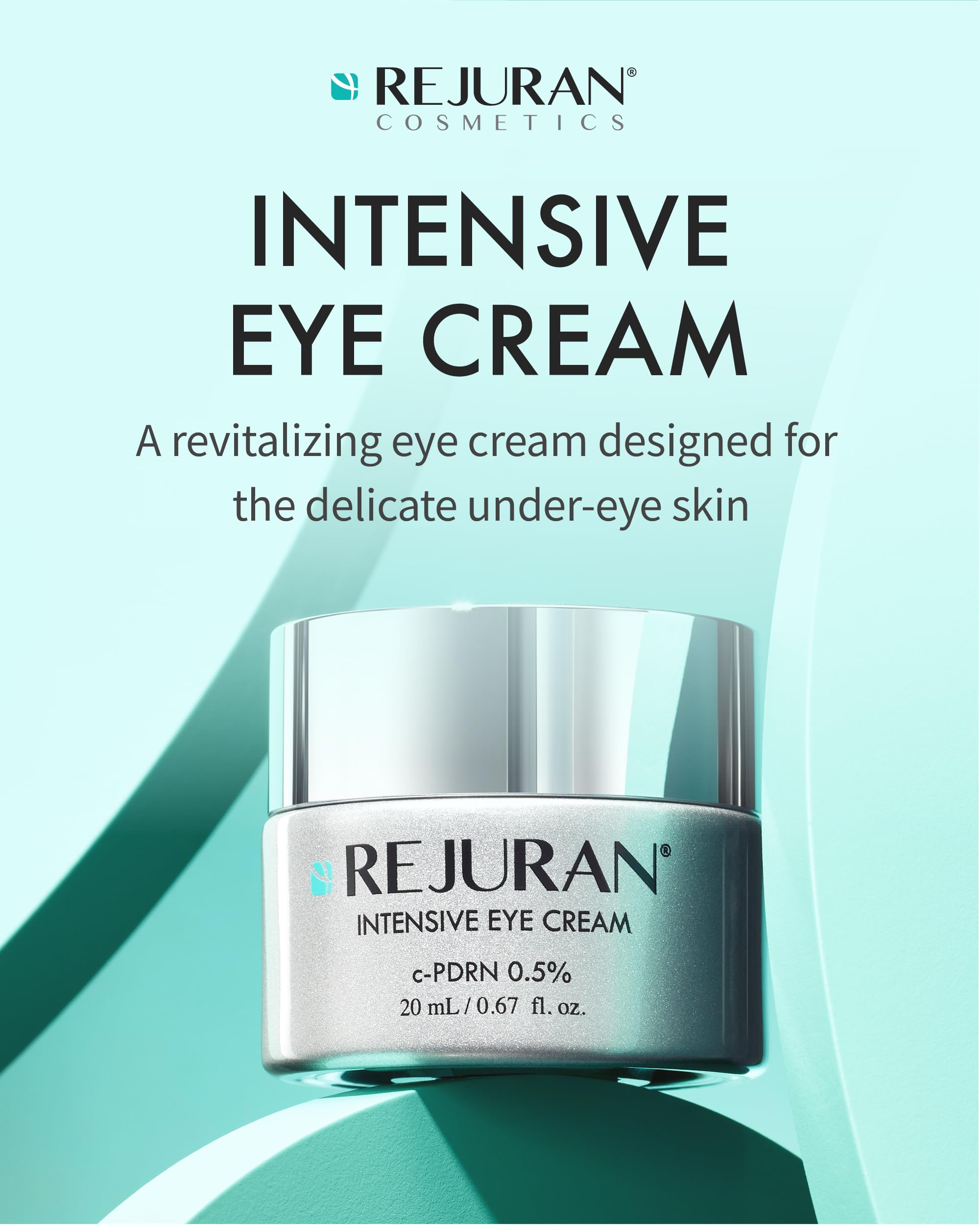 Rejuran eye cream hyaluronic-acid closeup; moisture delivery for plump, smooth under-eye skin.
