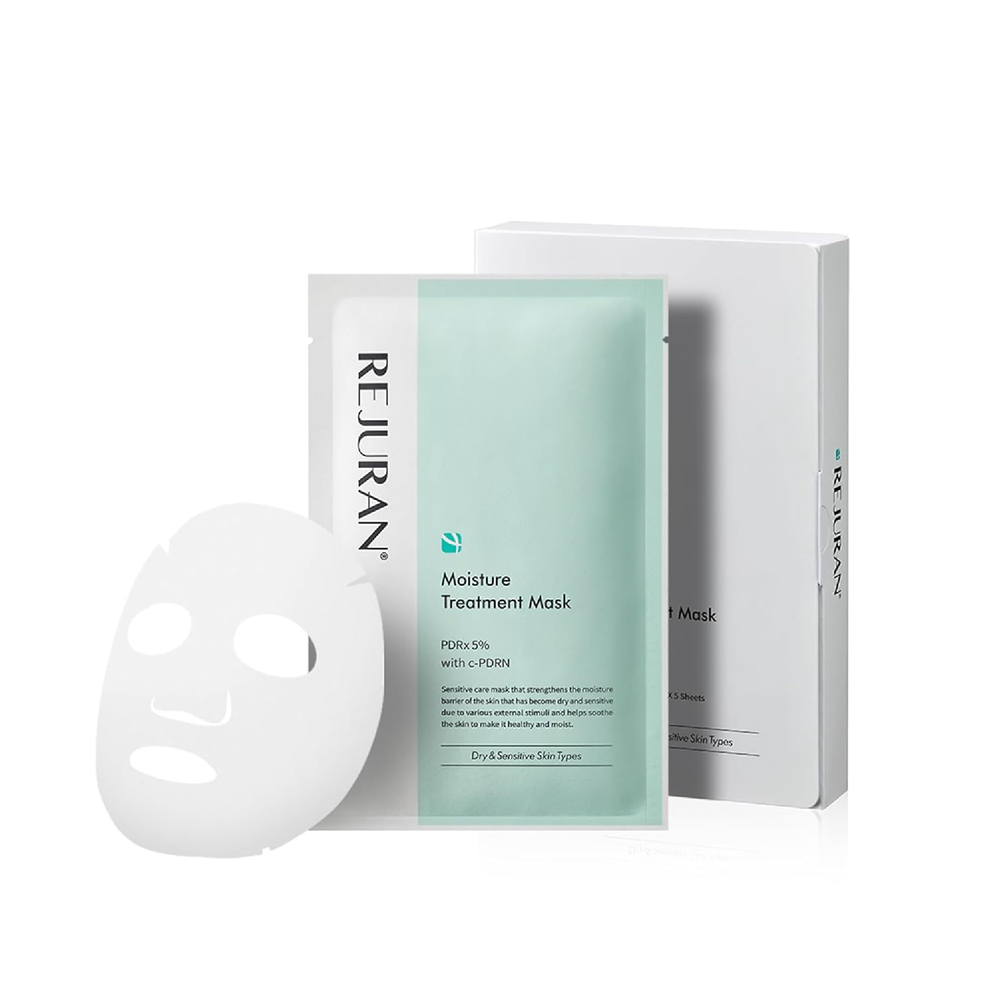 REJURAN Moisture Treatment Mask packaging ready-to-use skincare kit for hydration routine.
