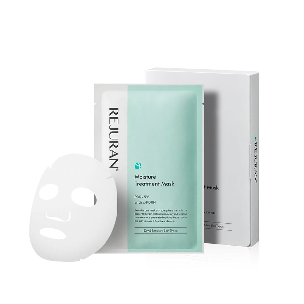 REJURAN Moisture Treatment Mask packaging ready-to-use skincare kit for hydration routine.
