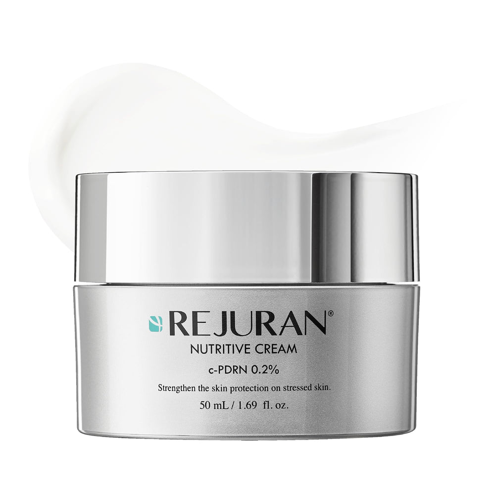 REJURAN Nutritive Cream c-PDRN bottle highlights premium hydration for radiant skin.