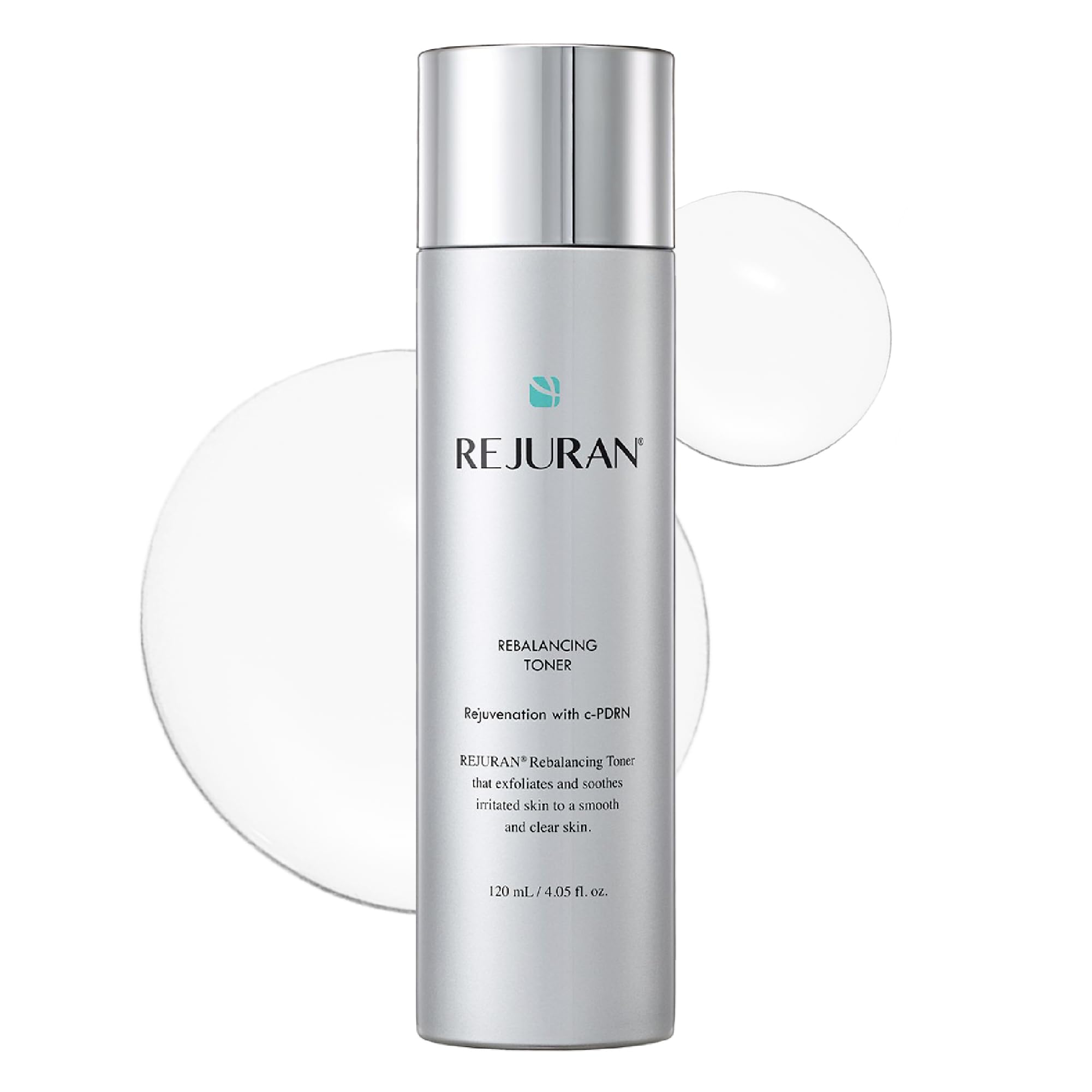 REJURAN Rebalancing Toner bottle highlights salmon DNA for balanced hydration.