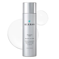 REJURAN Rebalancing Toner bottle highlights salmon DNA for balanced hydration.