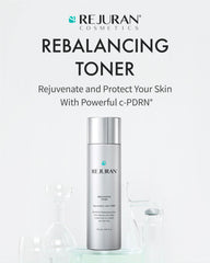 REJURAN Rebalancing Toner application showcases salmon serum benefits for even texture.