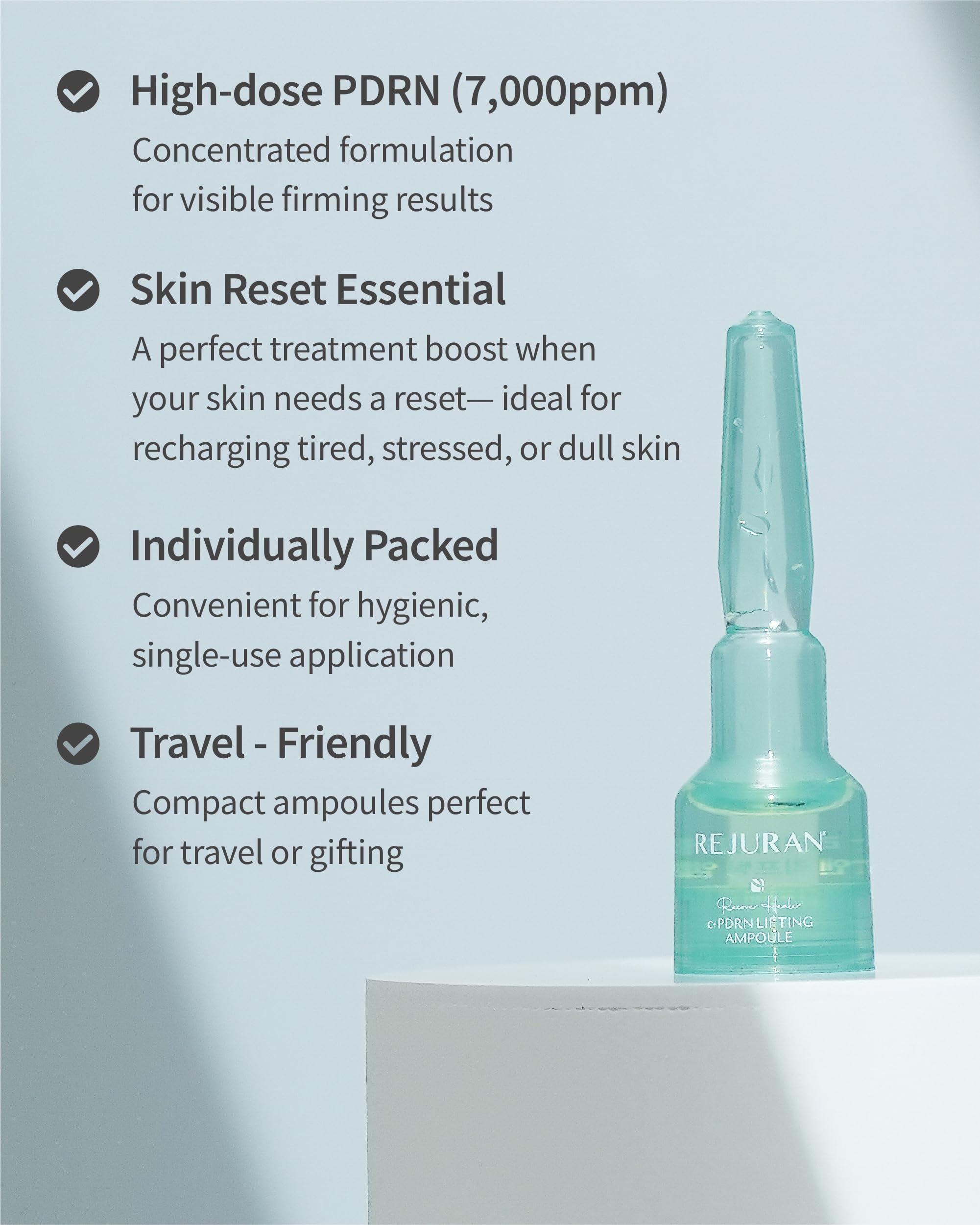 REJURAN Recover c-PDRN ampoule box highlights cruelty-free and clean formulation.