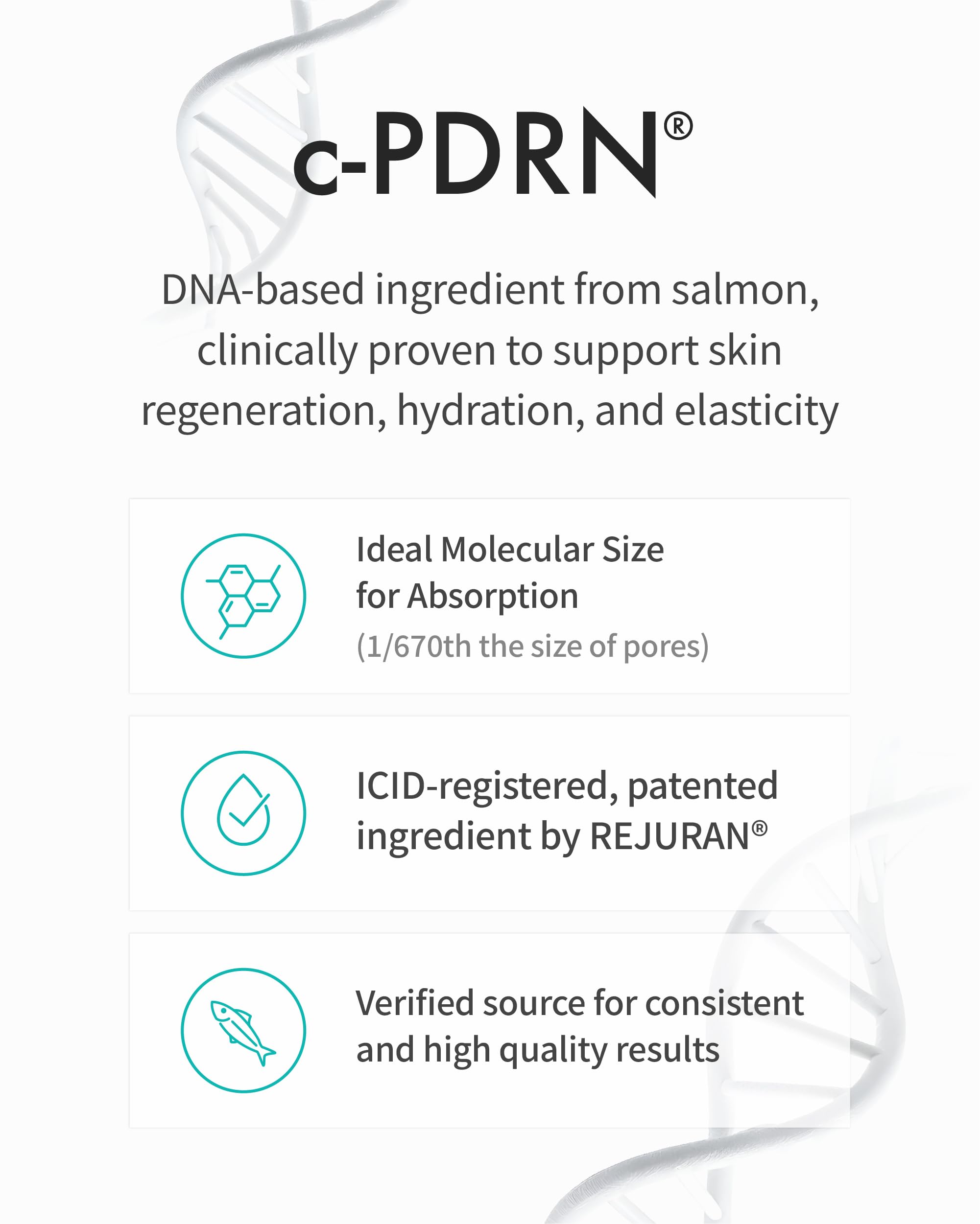 REJURAN Turnover Cream c-PDRN label closeup emphasizes patented formula benefits.