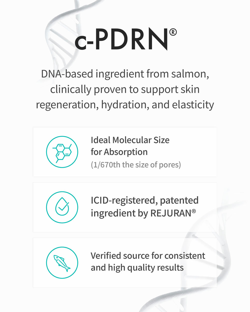 REJURAN Turnover Cream c-PDRN label closeup emphasizes patented formula benefits.