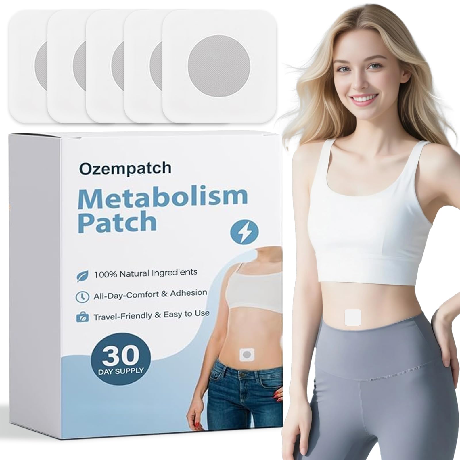 RejuvaCare Ozempatch packaging shows a 30-count box for convenient monthly use.