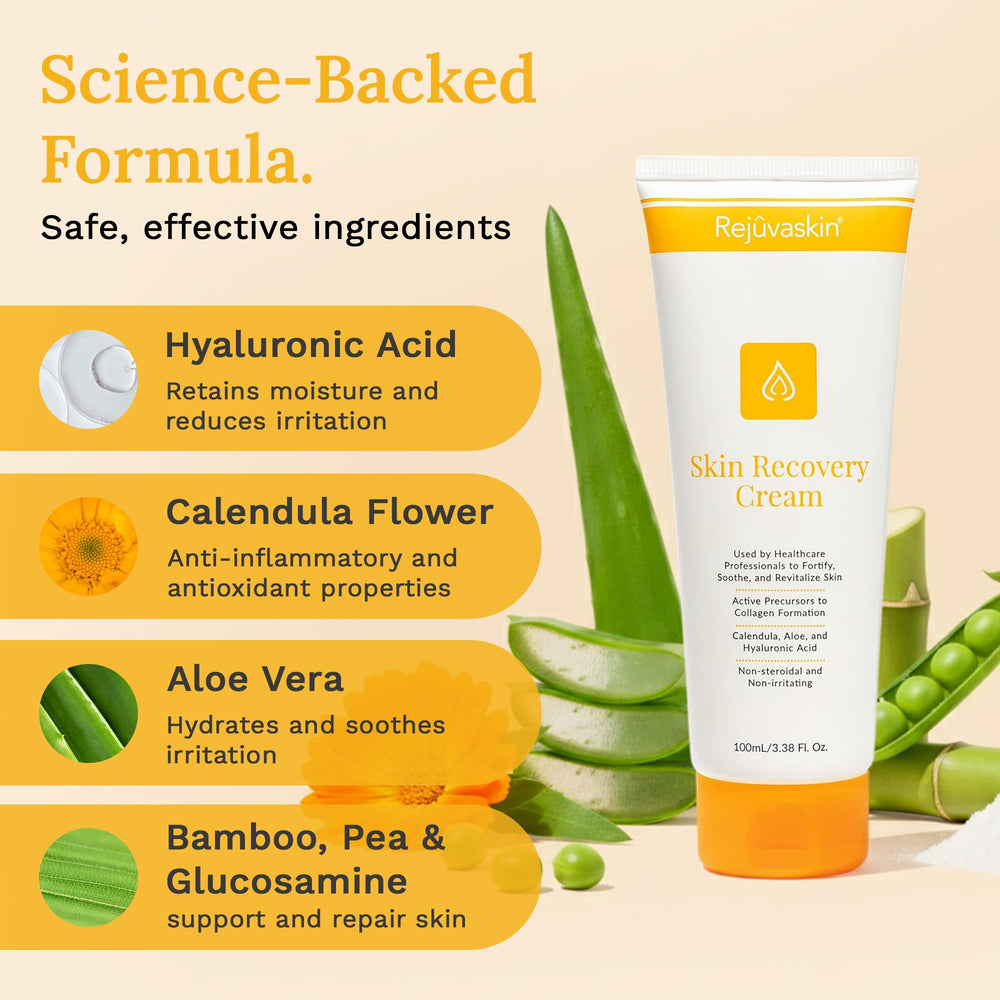 Rejuvaskin Skin Recovery Cream Aloe Vera tube demonstrates cooling, comfortable feel