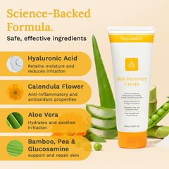 Rejuvaskin Skin Recovery Cream Aloe Vera tube demonstrates cooling, comfortable feel