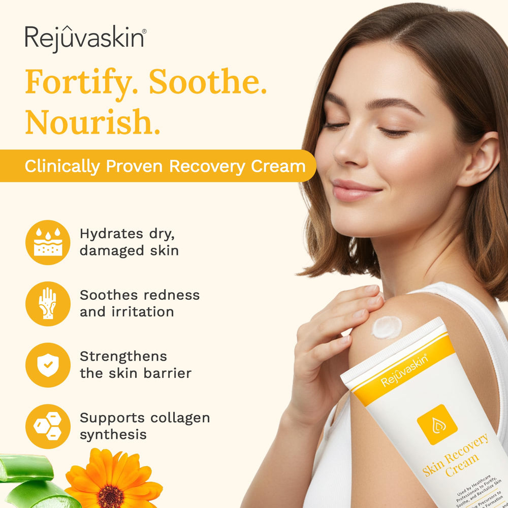 Rejuvaskin Skin Recovery Cream bamboo-pea-glucosamine emphasizes barrier support and hydration