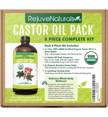 RejuveNaturals castor oil pack 16oz bottle - pure oil for soothing self-care rituals.