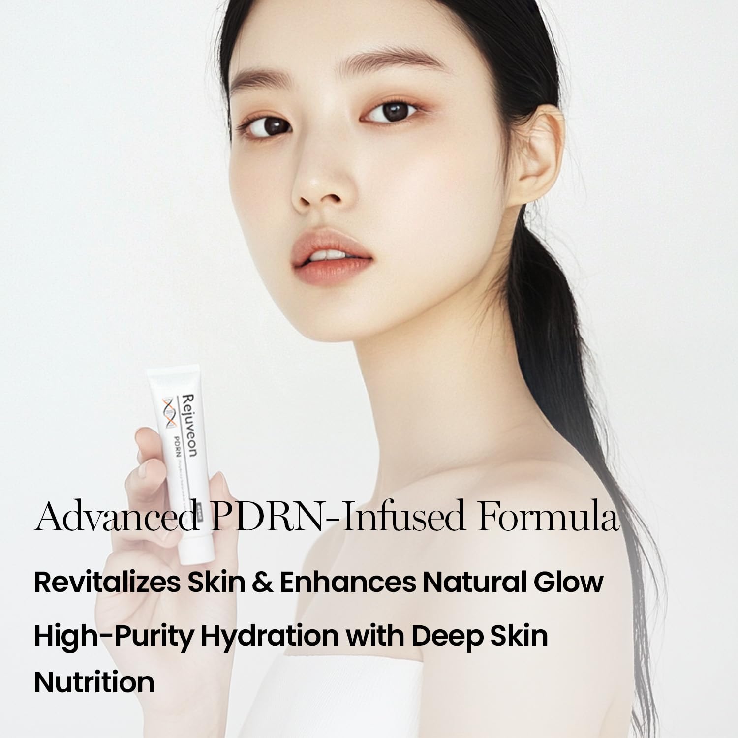 Rejuveon PDRN 1000 Plus Cream glow on skin hints at radiance boost.