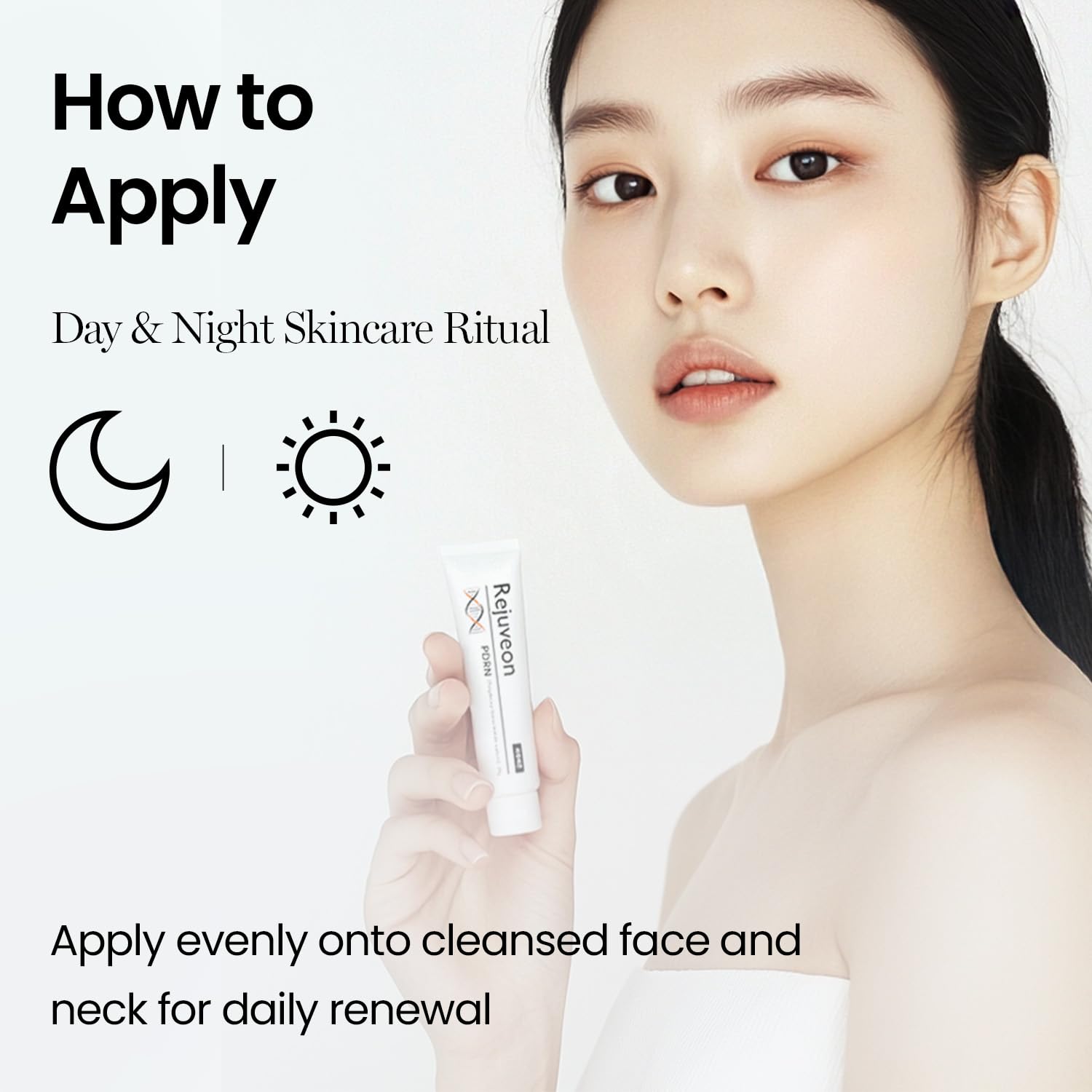 Rejuveon PDRN 1000 Plus Cream night routine setup conveys soothing, overnight hydration.