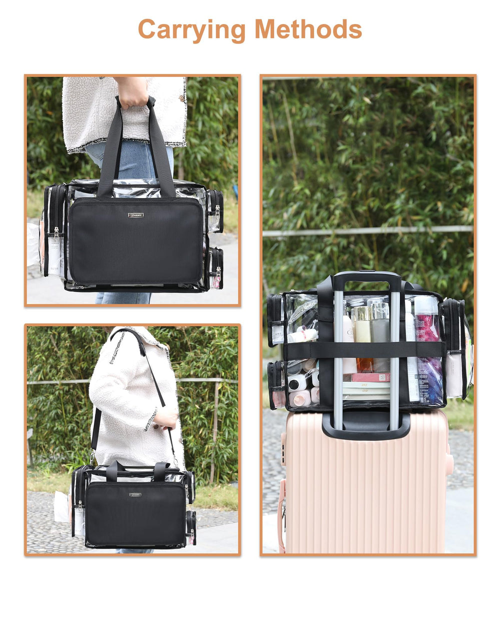 Relavel clear makeup bag easy-clean PVC surface resists smudges.