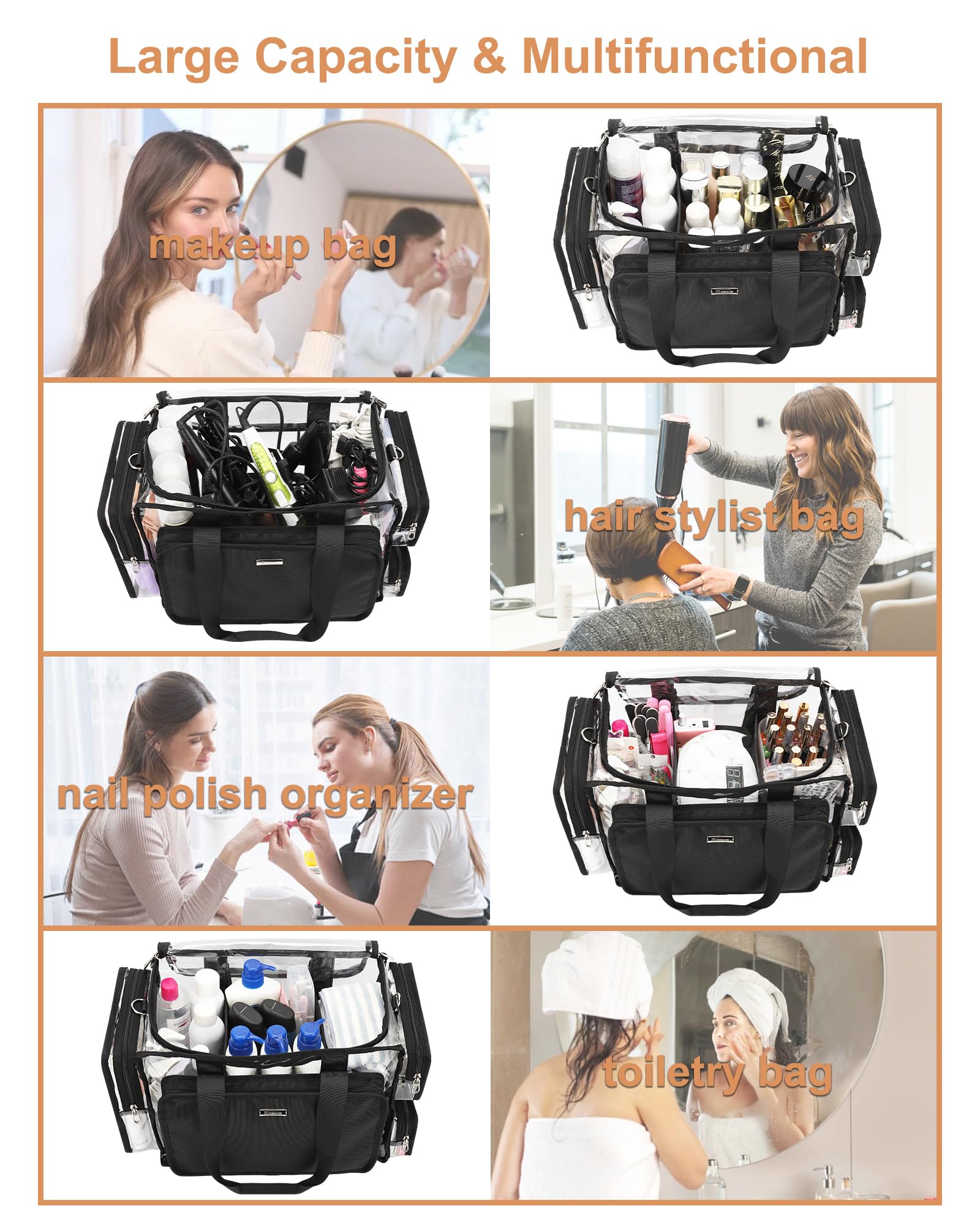 Relavel clear makeup bag reinforced base supports heavy tool loads.