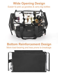 Relavel clear makeup bag wide opening and dual zippers for easy item retrieval.