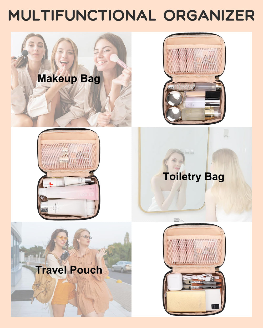 Relavel double-layer makeup bag interior layout for separation