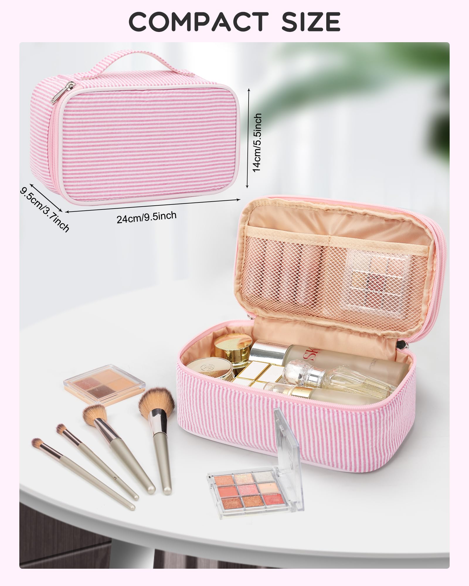 Relavel dual-layer pink strip open-top reveals organized space for lipsticks and brushes.