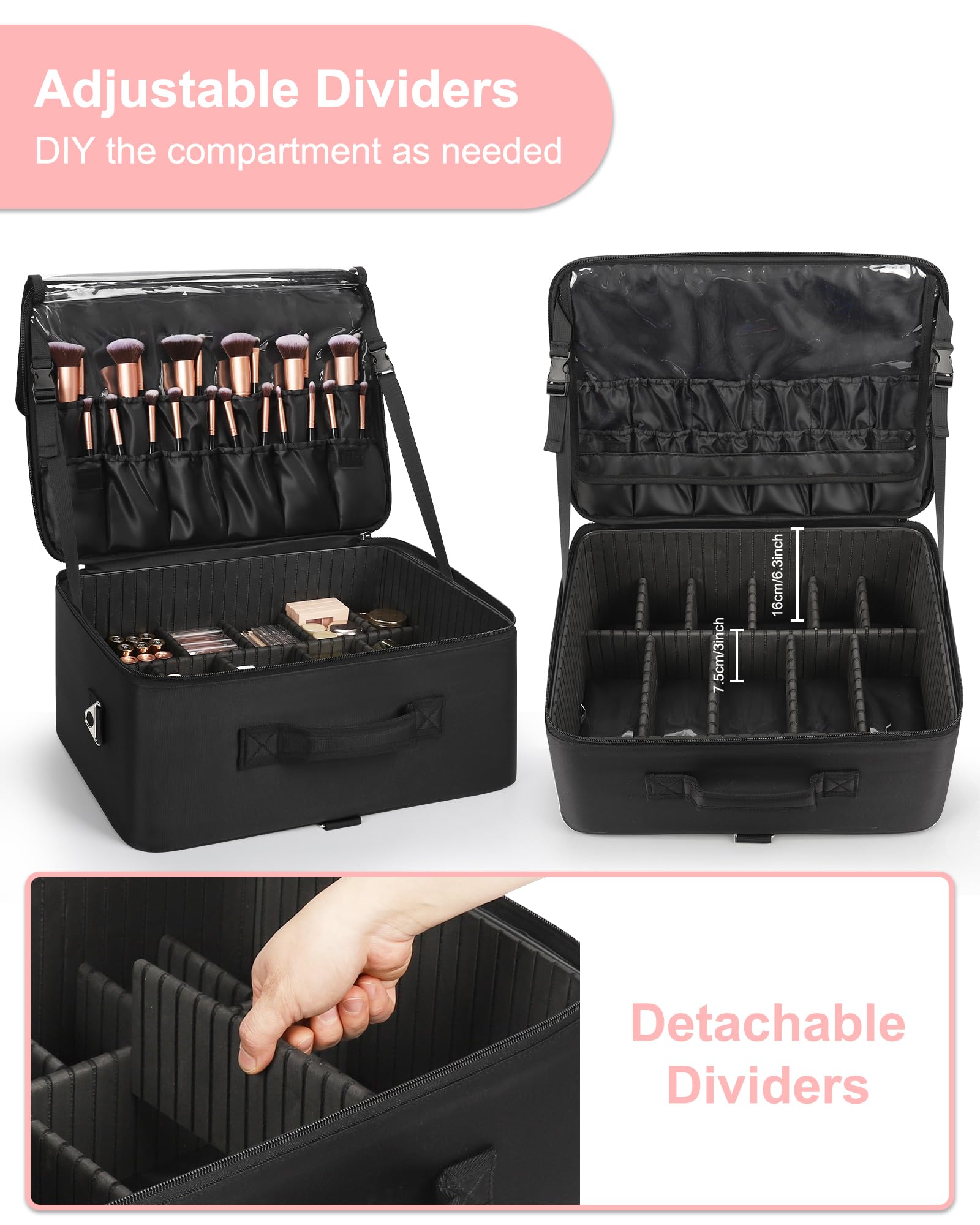 Relavel makeup case brush section organized for easy access