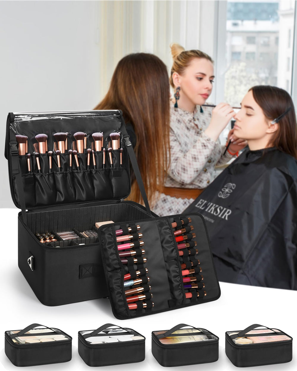 Relavel extra large makeup case interior with dividers showing customizable storage