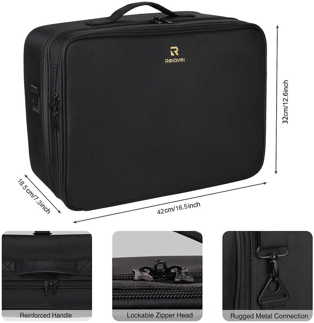 Relavel extra large makeup case open layout reveals organized compartments