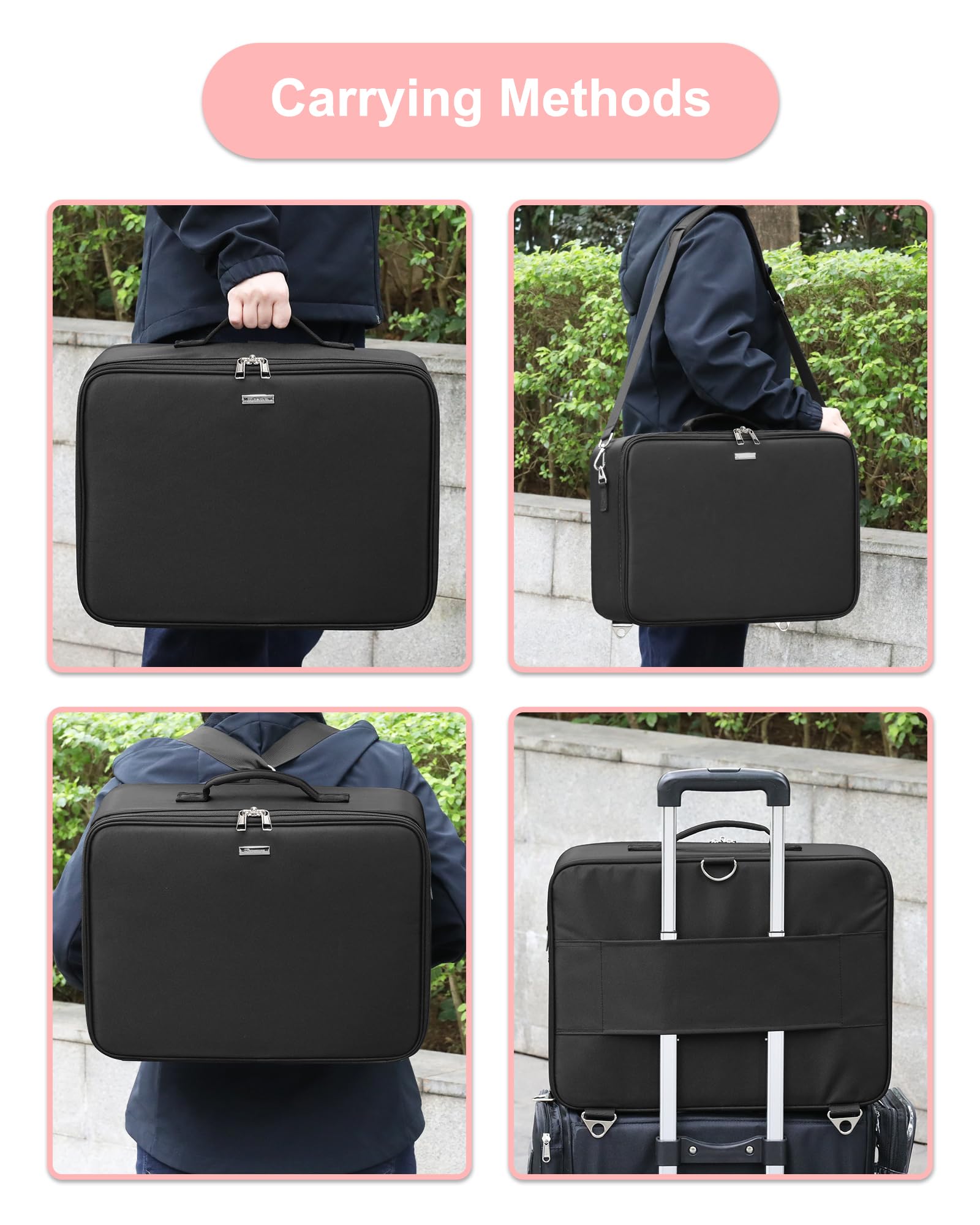 Relavel shoulder strap enables hands-free carrying during travel