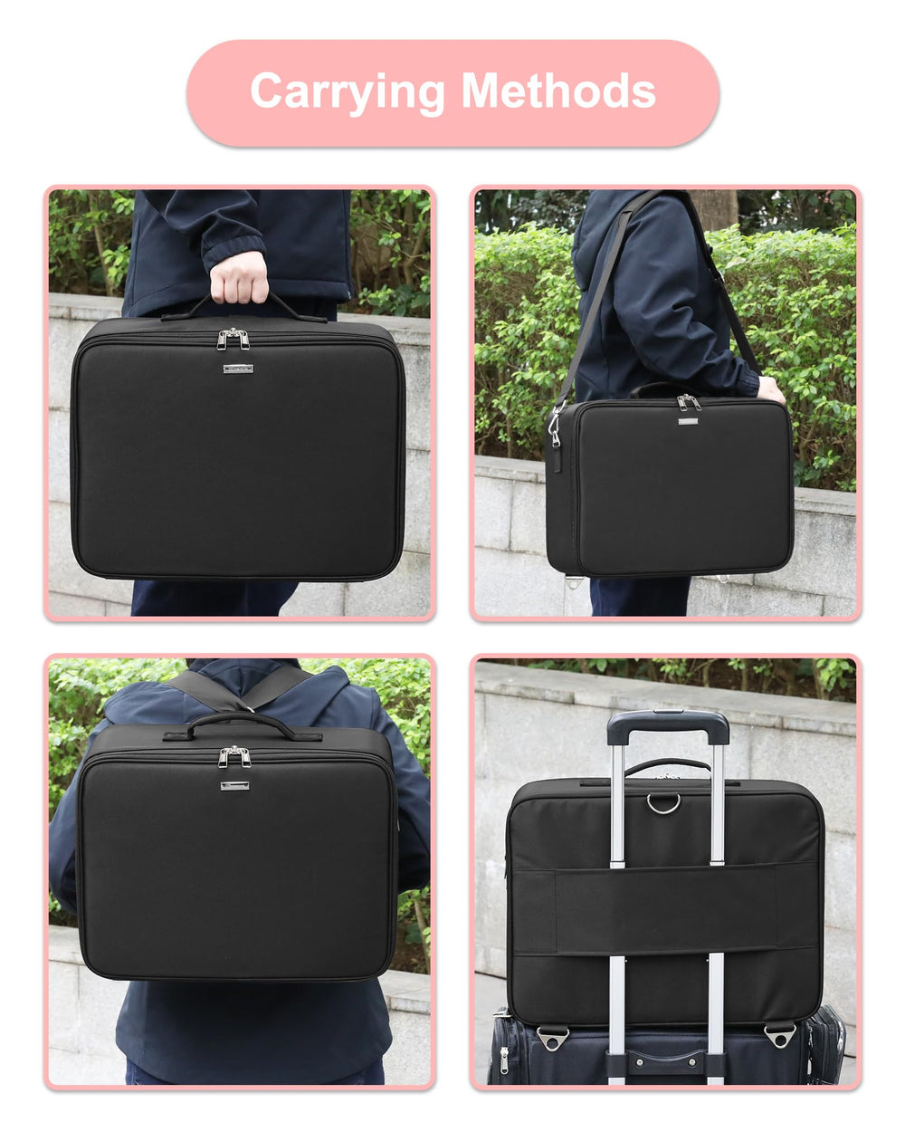 Relavel shoulder strap enables hands-free carrying during travel