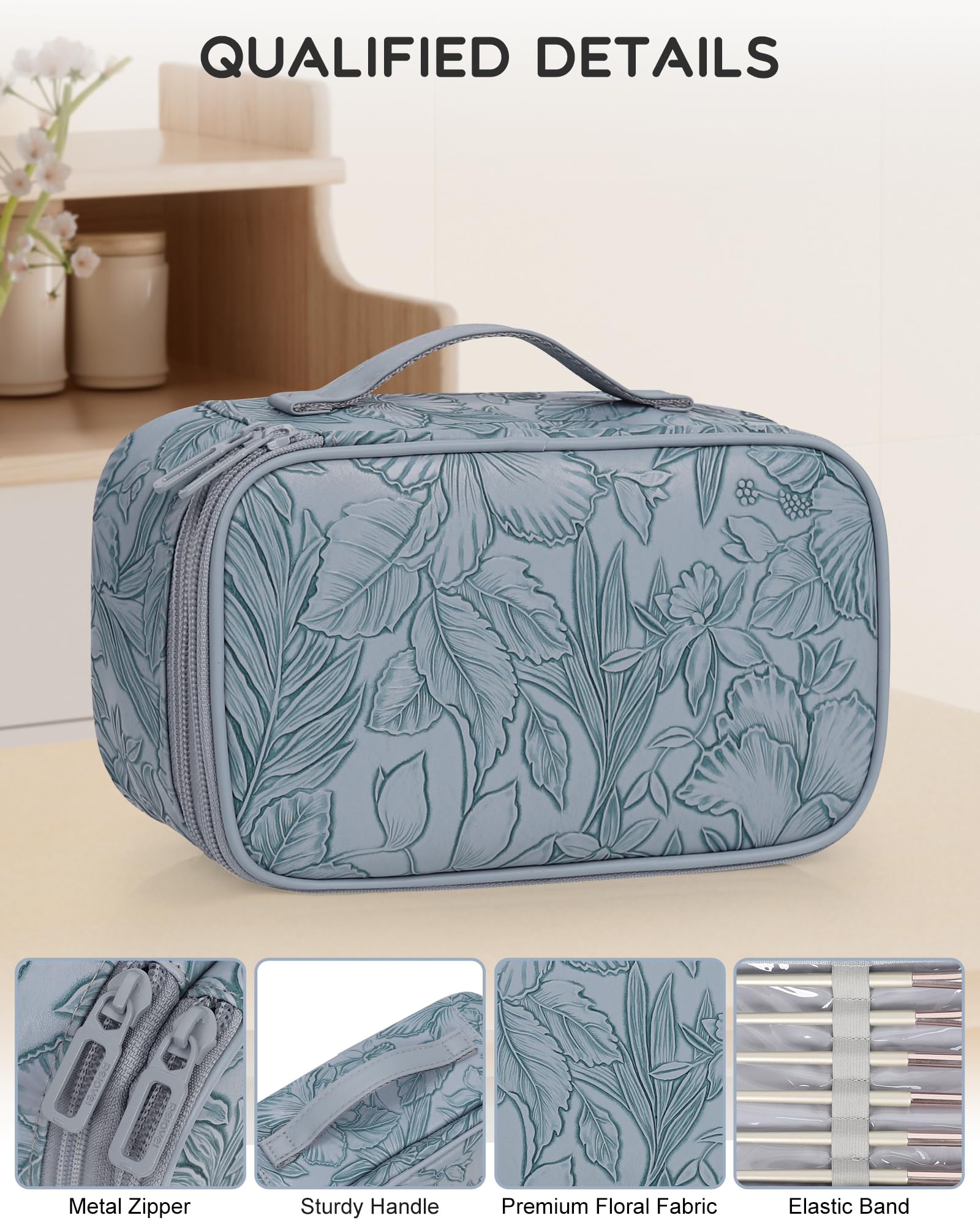 Relavel Flora Butterfly brush holder compartments for quick makeup reapplication.